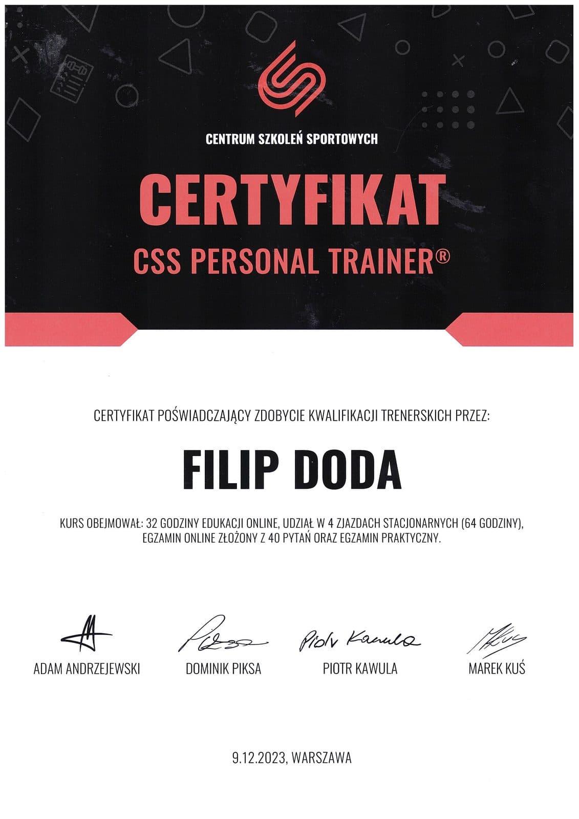 Certyfikat - CSS Personal Trainer