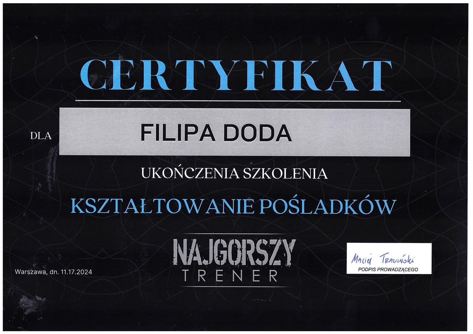 Certyfikat - Kształtowanie pośladków